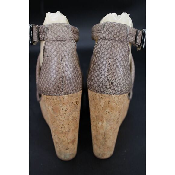 TORY BURCH Jeanine OPEN TOE STRAPPY SANDALS PLATFORM CORK SNAKE SIZE 9 - Picture 3 of 13